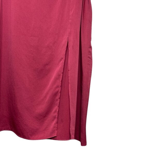 EXPRESS | Hot Pink Satin Style Knee Length Side Slit Skirt | Size L - Picture 2 of 9